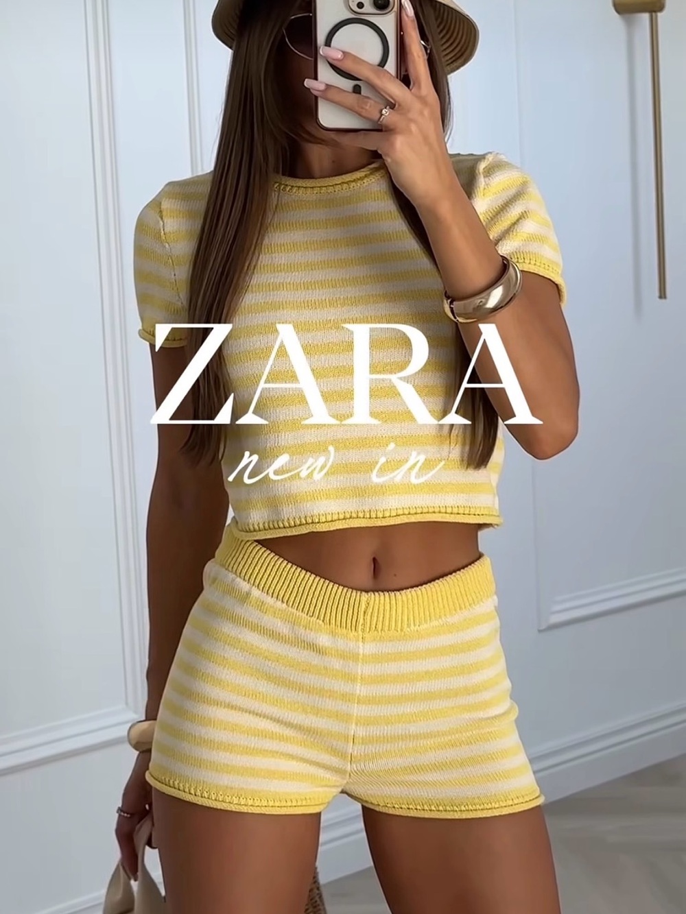NWT ZARA STRIPED KNIT SET - CROP TOP & SHORTS SIZE M